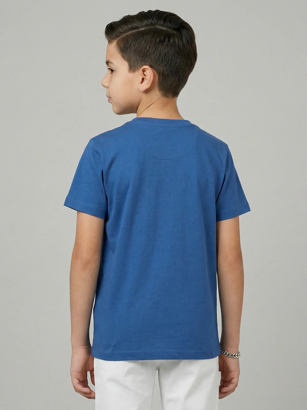 Boys Blue Printed Round Neck Half Sleeve T-Shirt - Image 4