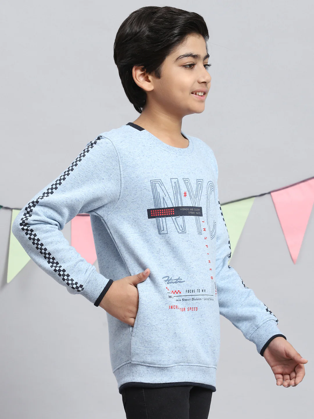 Boys Blue Printed Sweatshirt - Image 2