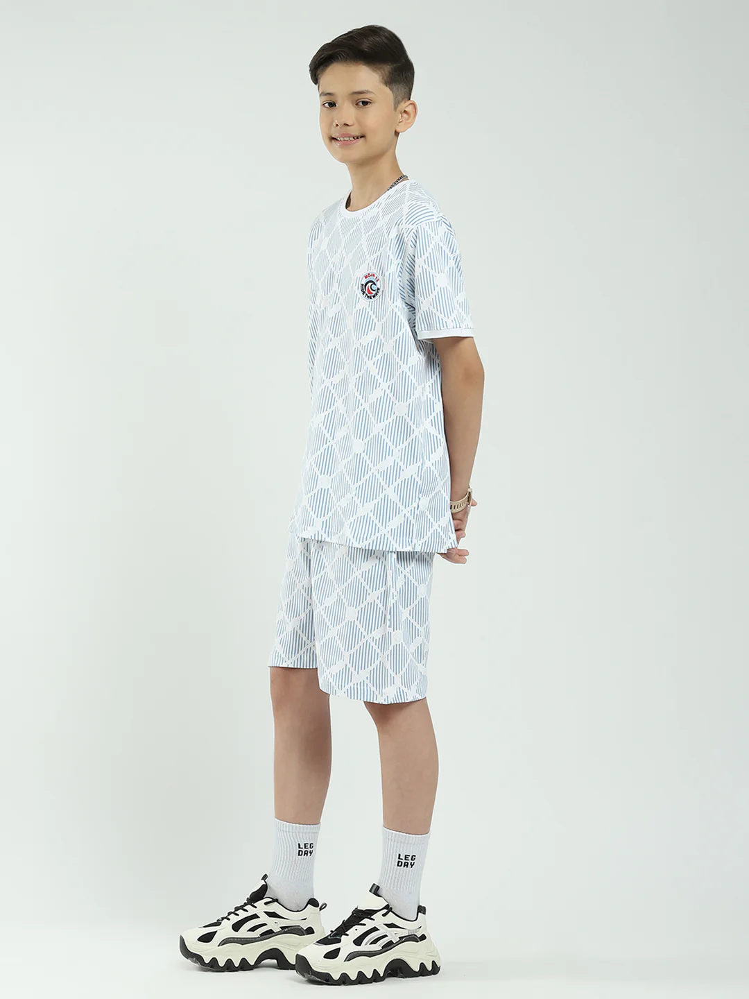 Boys Blue Printed Round Neck Half Sleeve Bermuda Set - Image 3