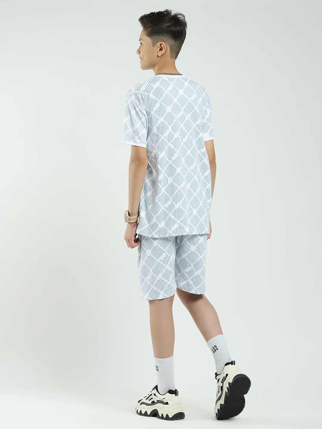 Boys Blue Printed Round Neck Half Sleeve Bermuda Set - Image 5