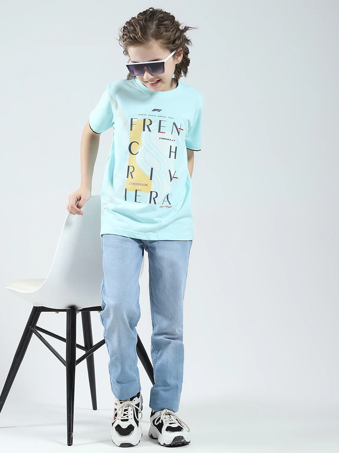 Boys Blue Printed Round Neck Half Sleeve T-Shirt - Image 2