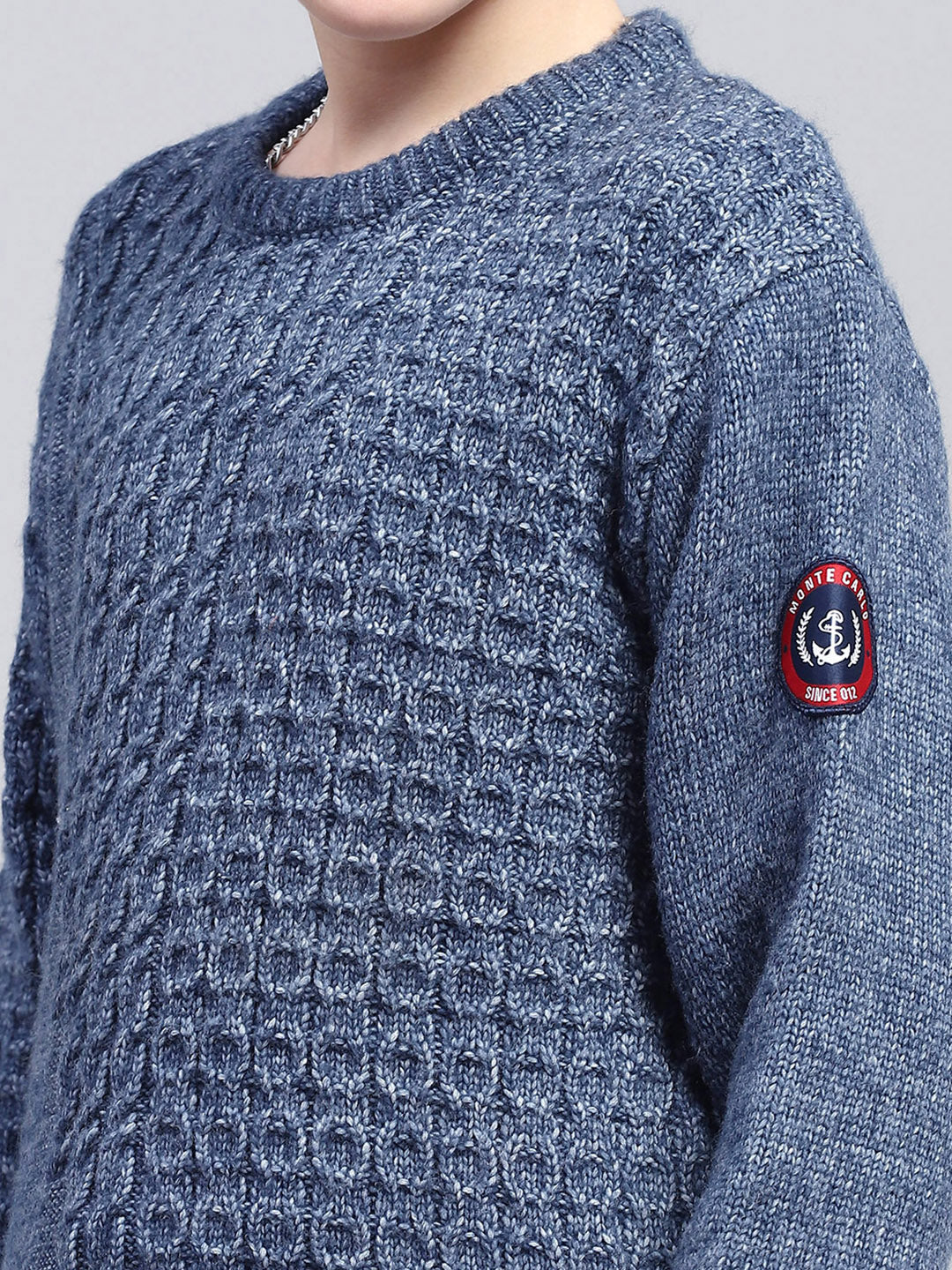 Boys Blue Self Design Round Neck Full Sleeve Pullover - Image 6