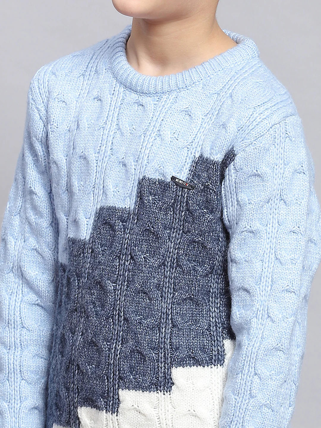 Boys Blue Self Design Round Neck Full Sleeve Sweater - Image 6