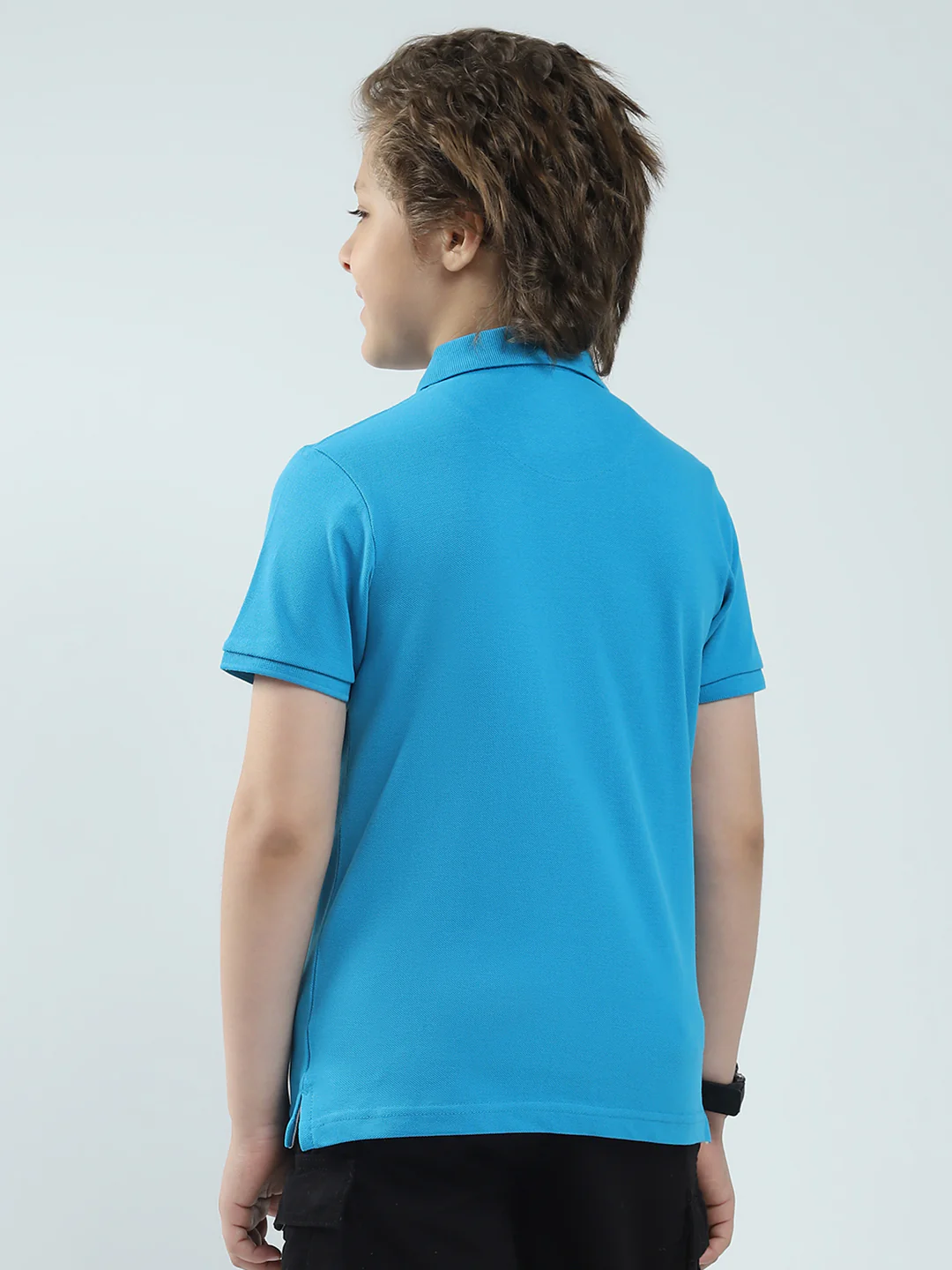 Boys Blue Solid Collar Half Sleeve T-Shirt - Image 5