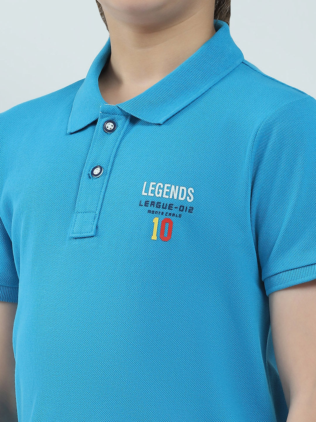 Boys Blue Solid Collar Half Sleeve T-Shirt - Image 6