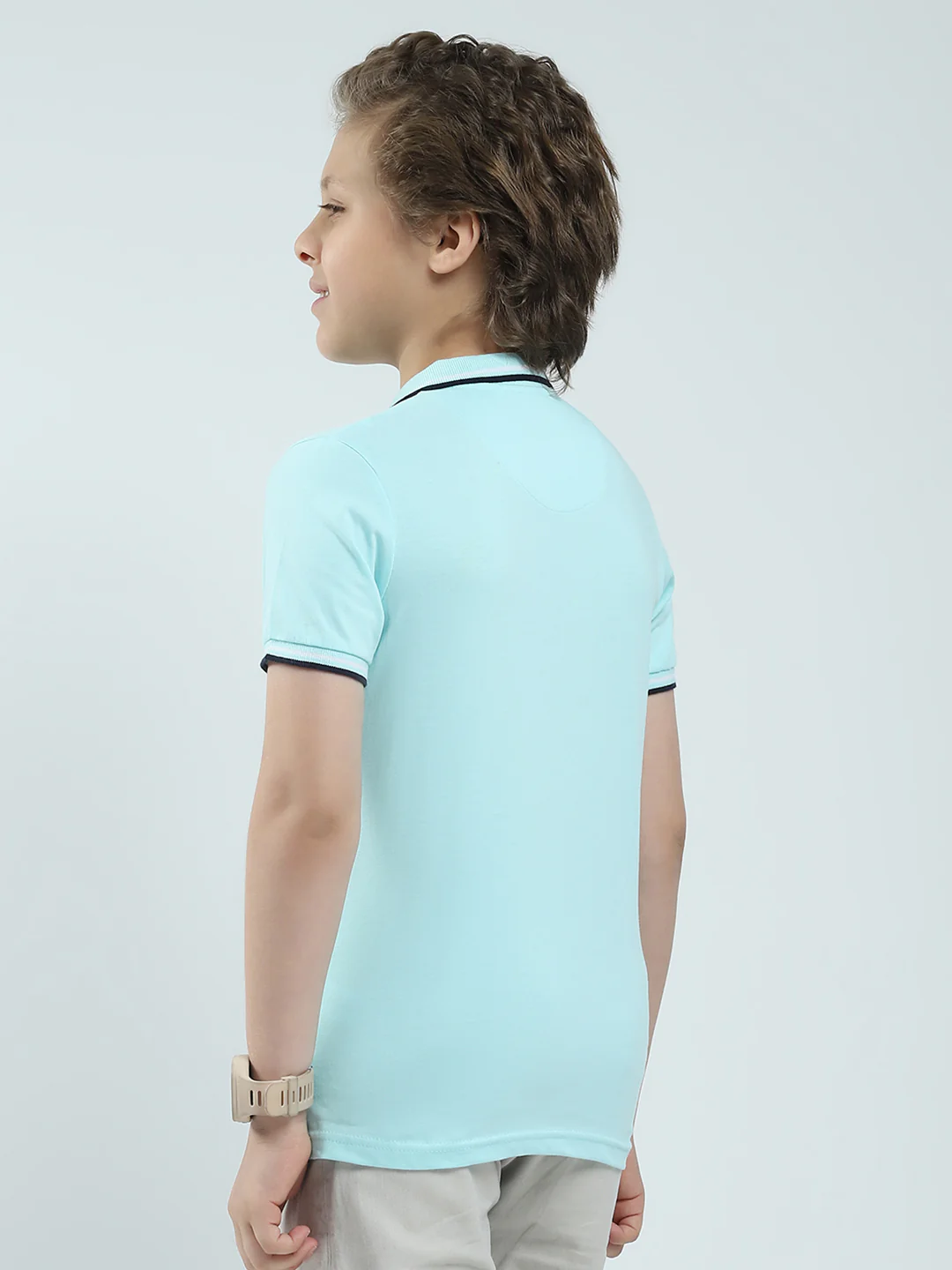 Boys Blue Solid Collar Half Sleeve T-Shirt - Image 5