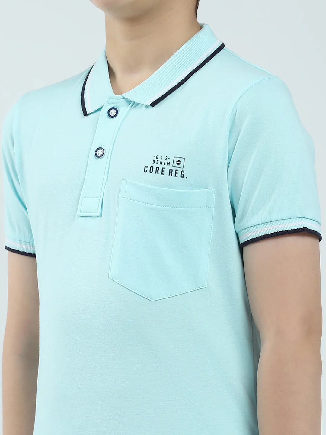 Boys Blue Solid Collar Half Sleeve T-Shirt - Image 6