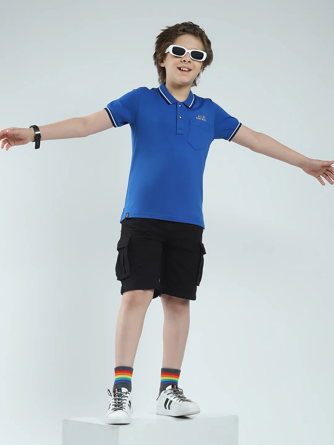 Boys Blue Solid Collar Half Sleeve T-Shirt - Image 2