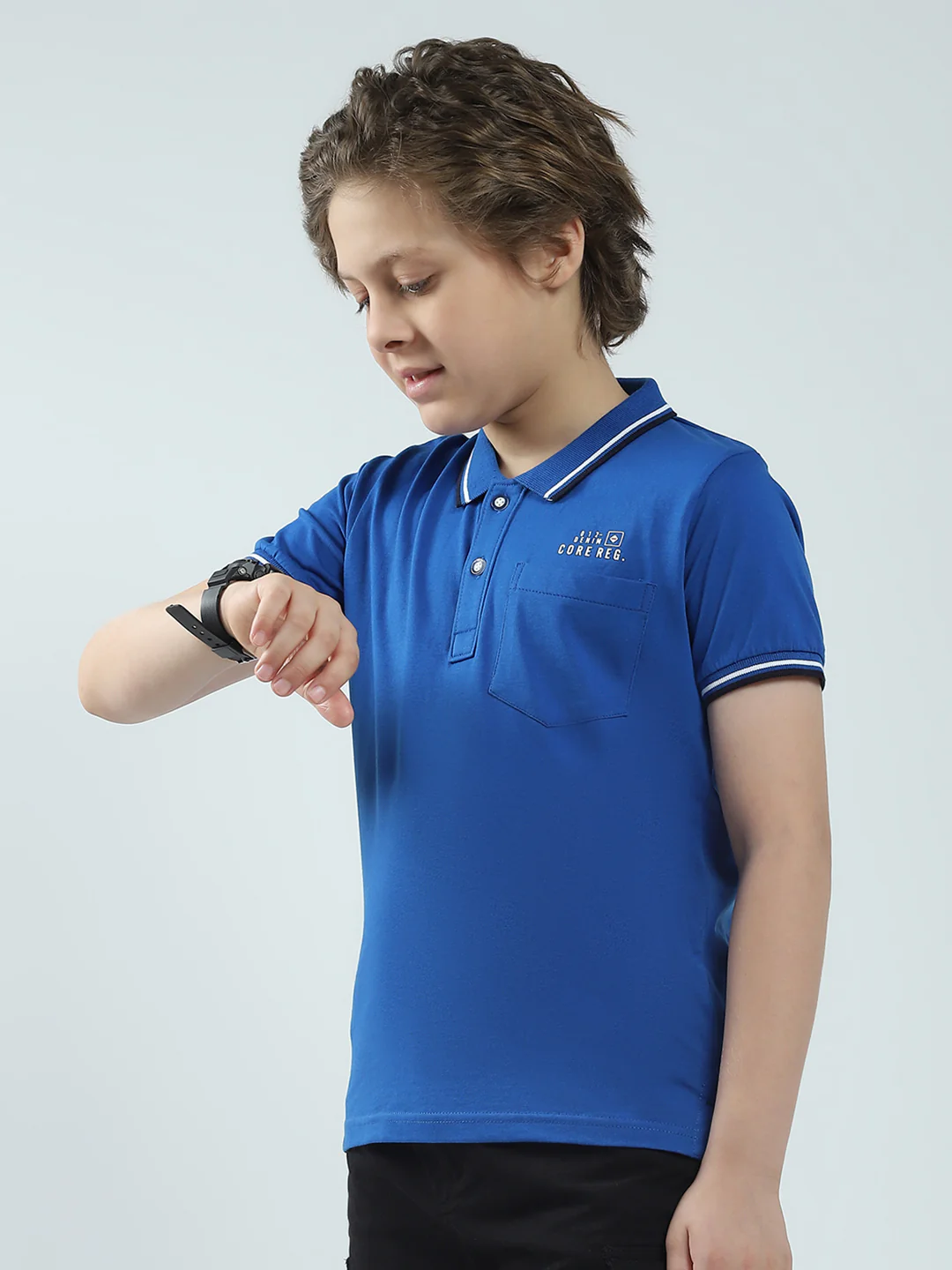 Boys Blue Solid Collar Half Sleeve T-Shirt - Image 3