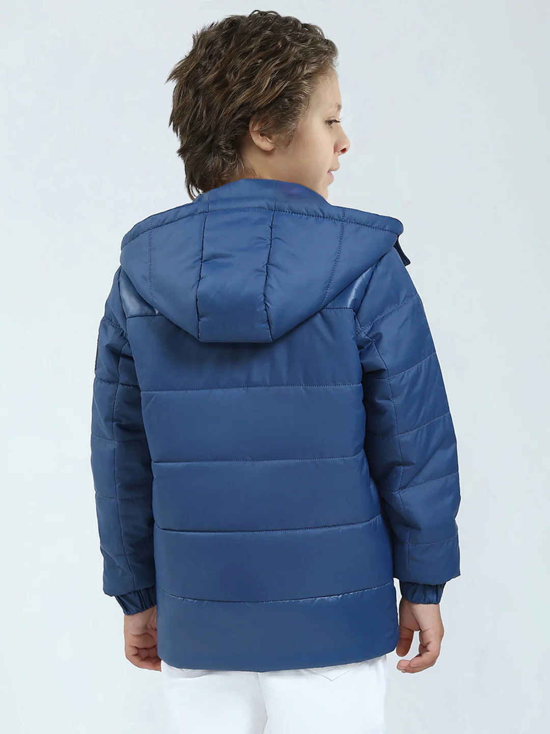 Boys Blue Solid Hooded Full Sleeve Jacket - Image 5