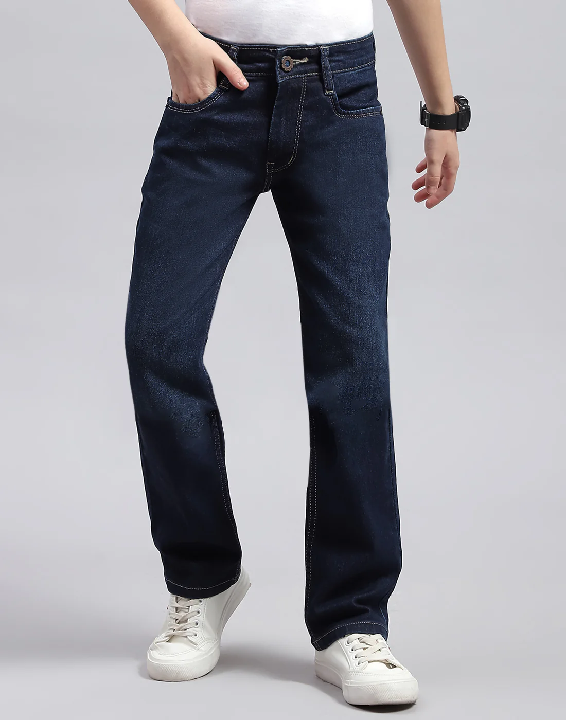 Boys Blue Solid Regular Fit Denim - Image 2