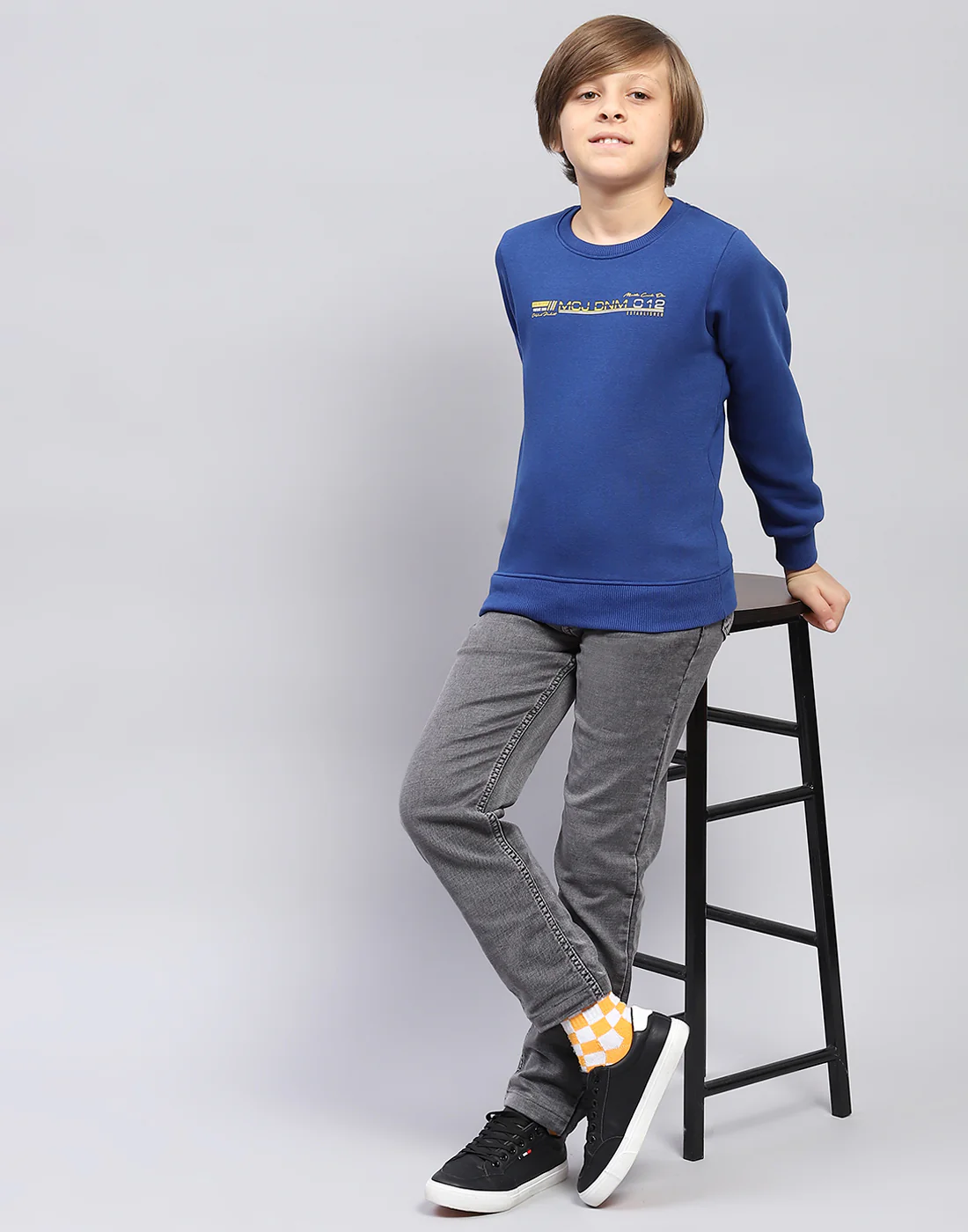 Boys Blue Solid Round Neck Full Sleeve Sweatshirt - Image 6