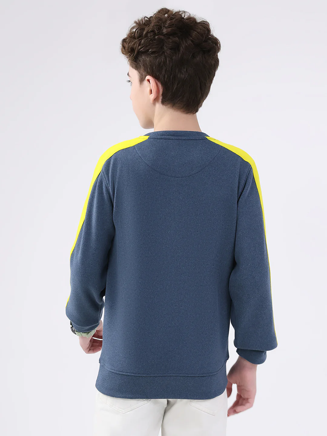 Boys Blue Solid Round Neck Full Sleeve Sweatshirt - Image 5