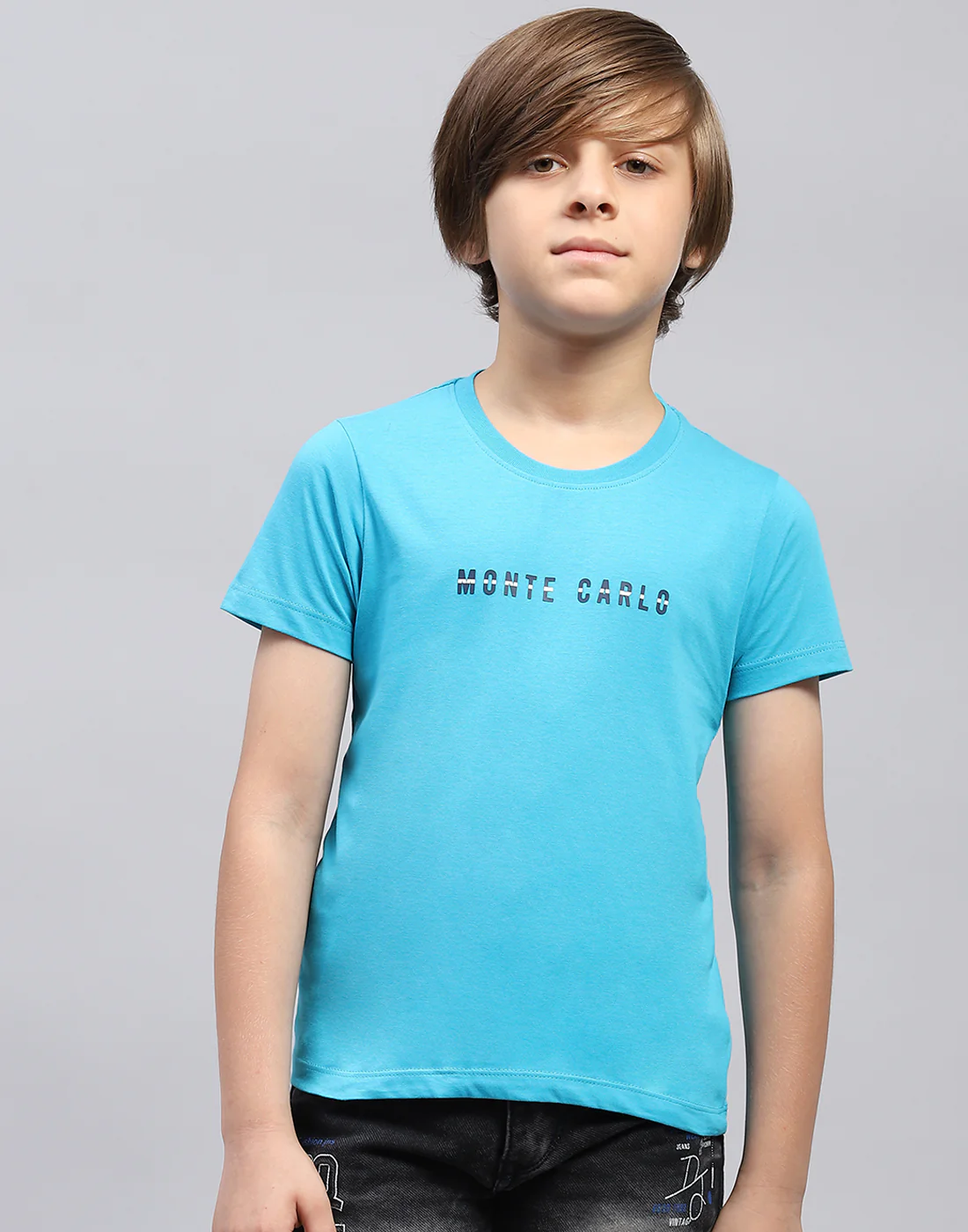 Boys Blue Solid Round Neck Half Sleeve T-Shirt - Image 2