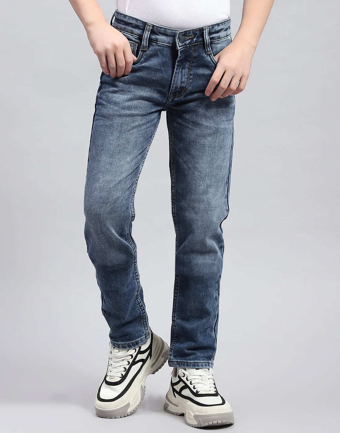 Boys Blue Solid Slim Fit Denim - Image 2