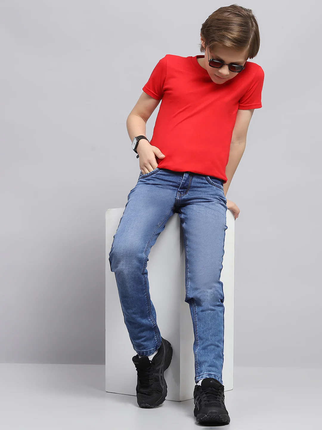 Boys Blue Solid Slim Fit Denim - Image 2