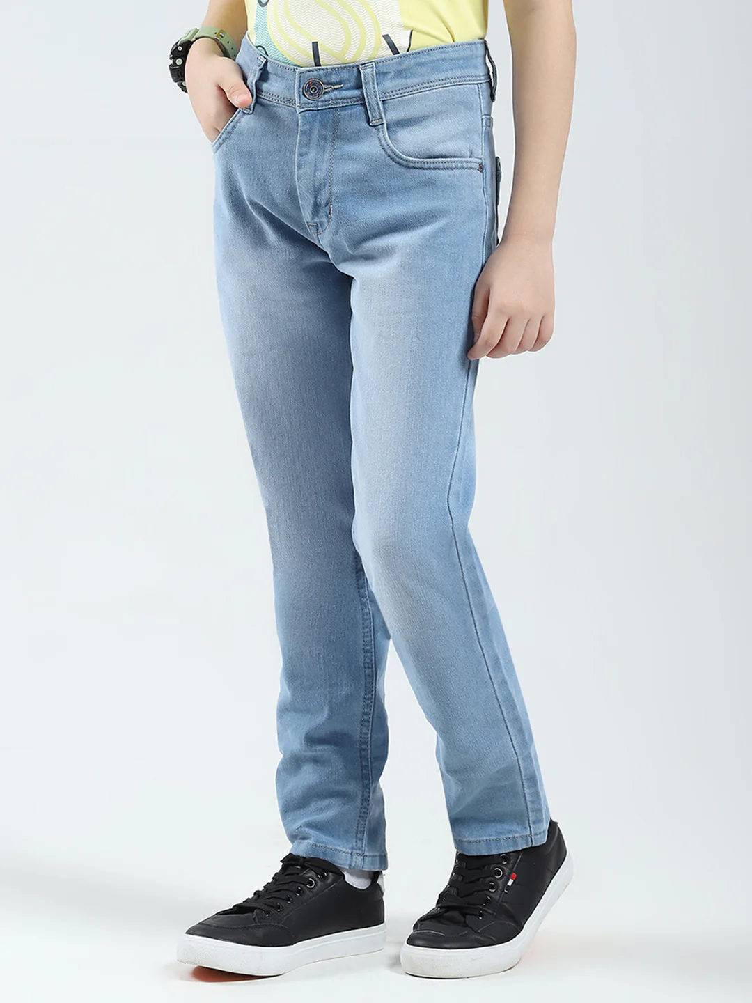 Boys Blue Solid Slim Fit Denim - Image 3