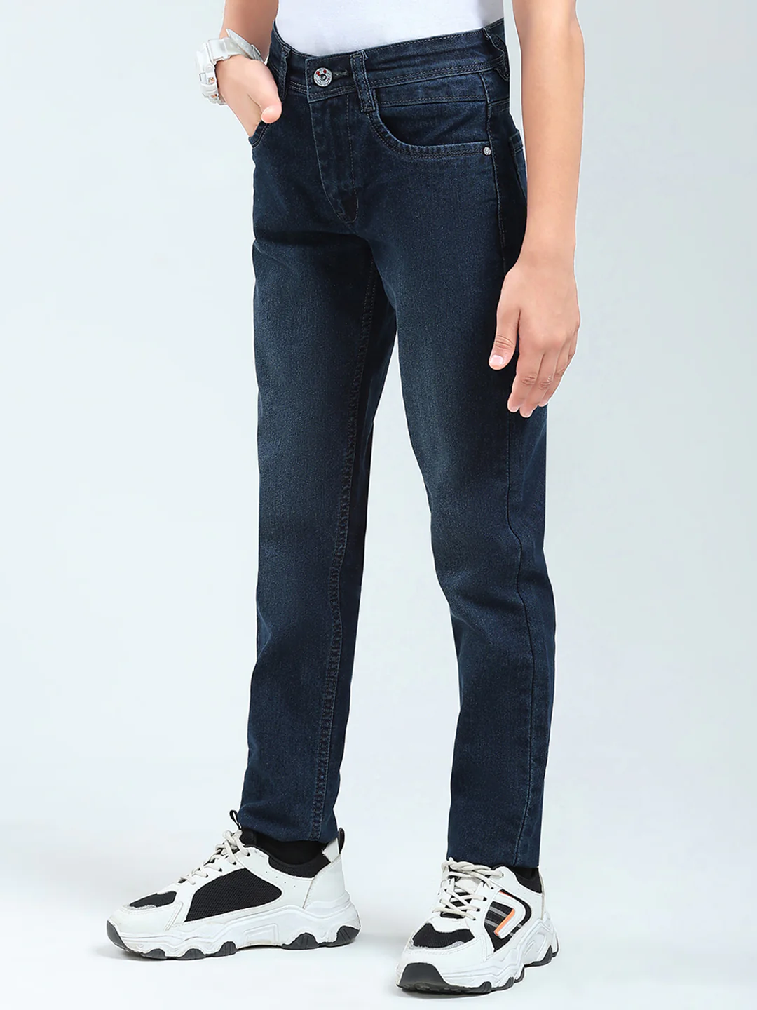 Boys Blue Solid Slim Fit Denim - Image 3