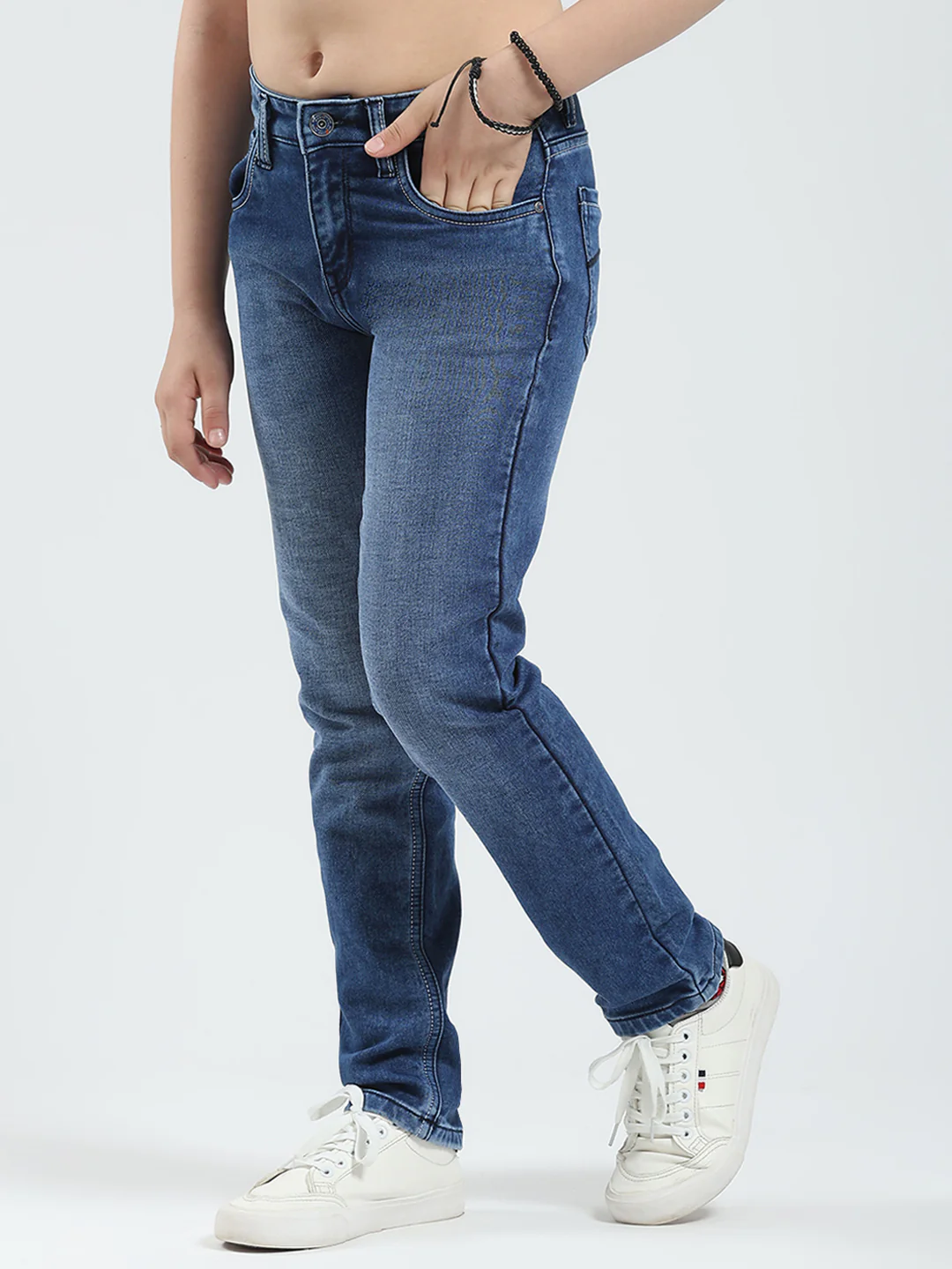 Boys Blue Solid Slim Fit Denim - Image 3