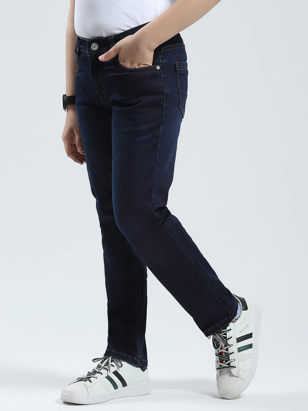 Boys Blue Solid Slim Fit Denim - Image 3