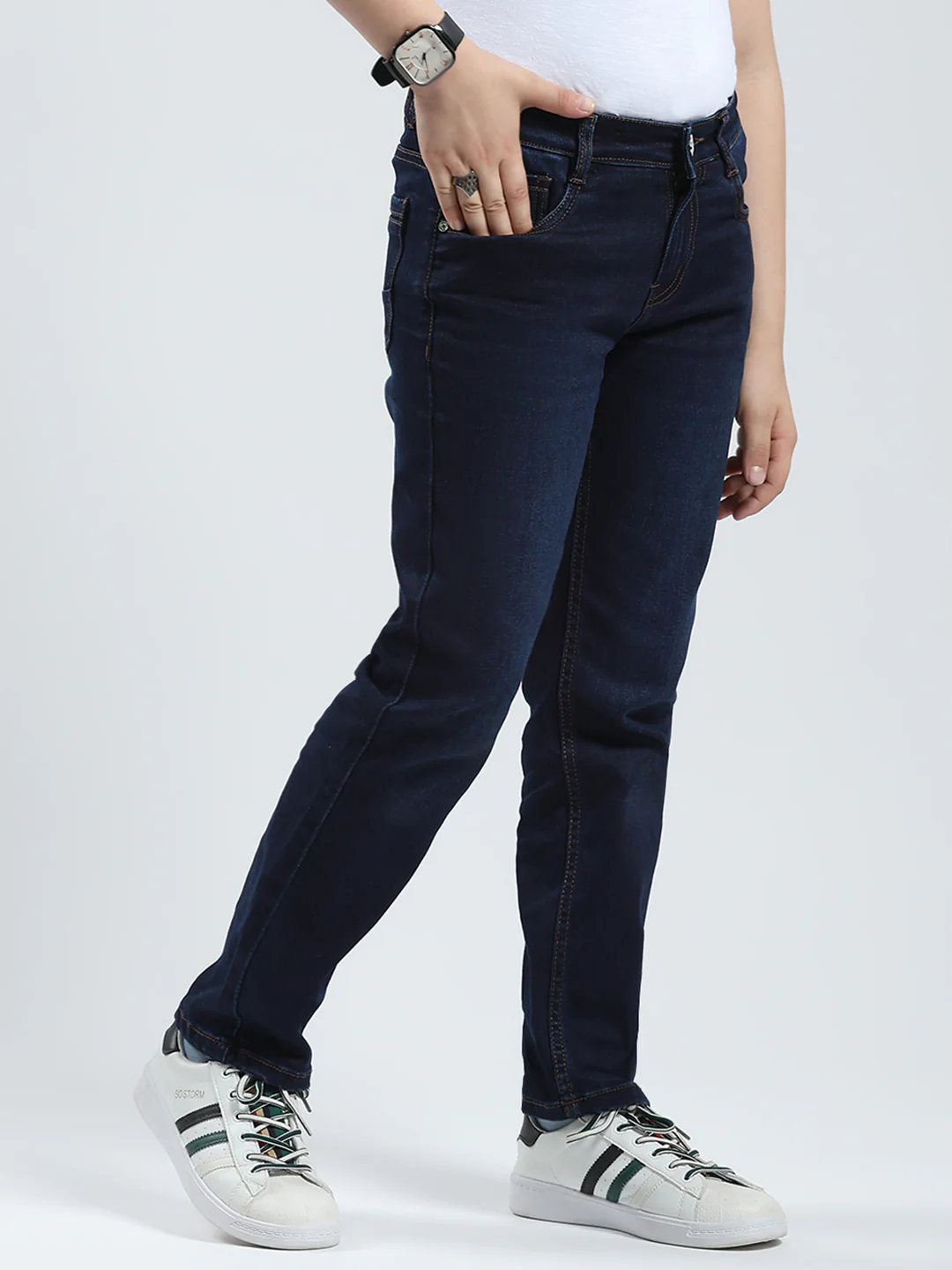 Boys Blue Solid Slim Fit Denim - Image 4