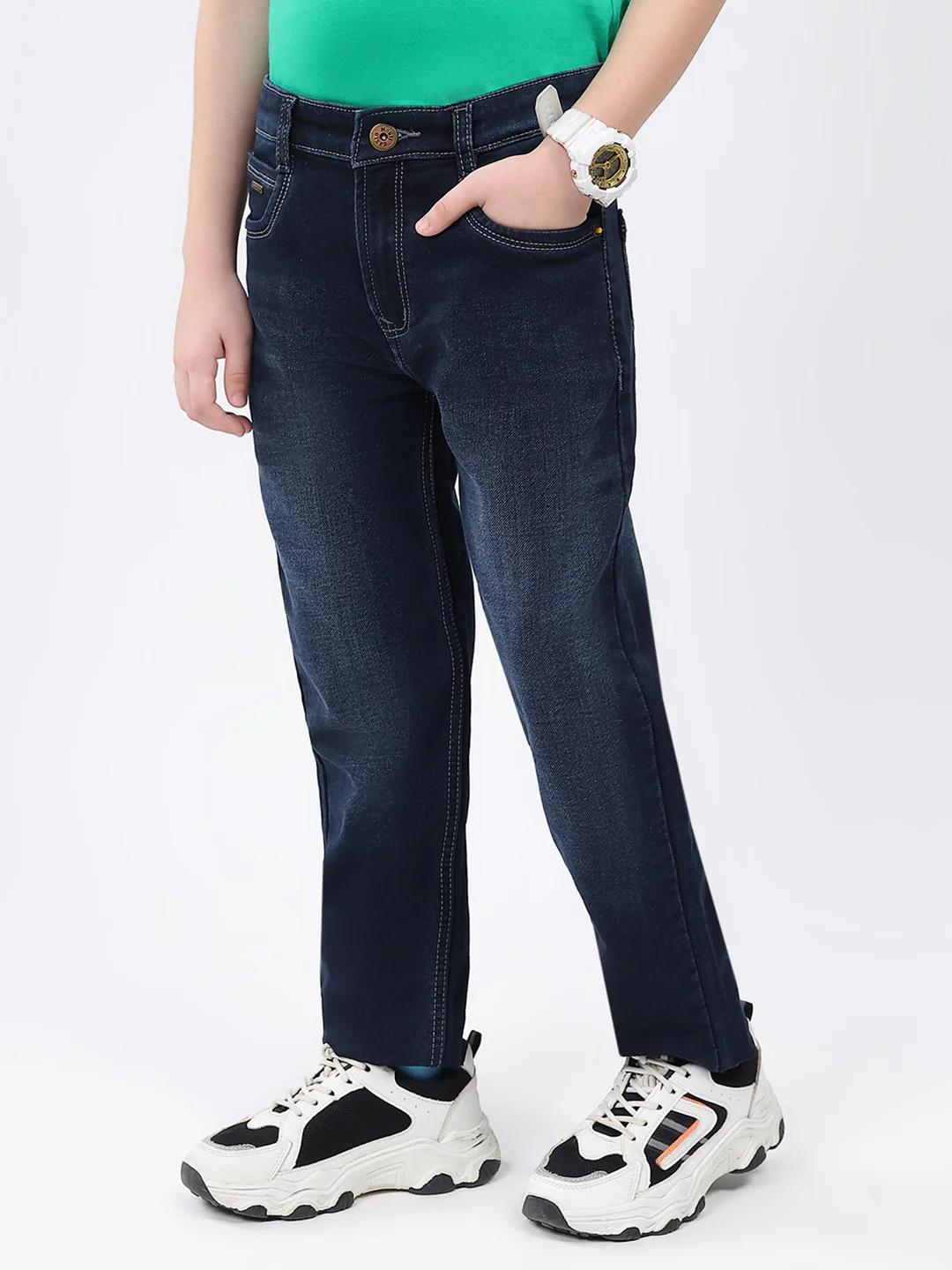 Boys Blue Solid Slim Fit Denim - Image 3