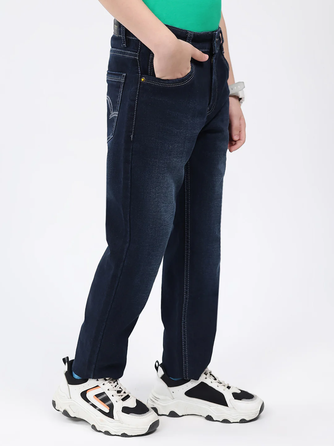Boys Blue Solid Slim Fit Denim - Image 4