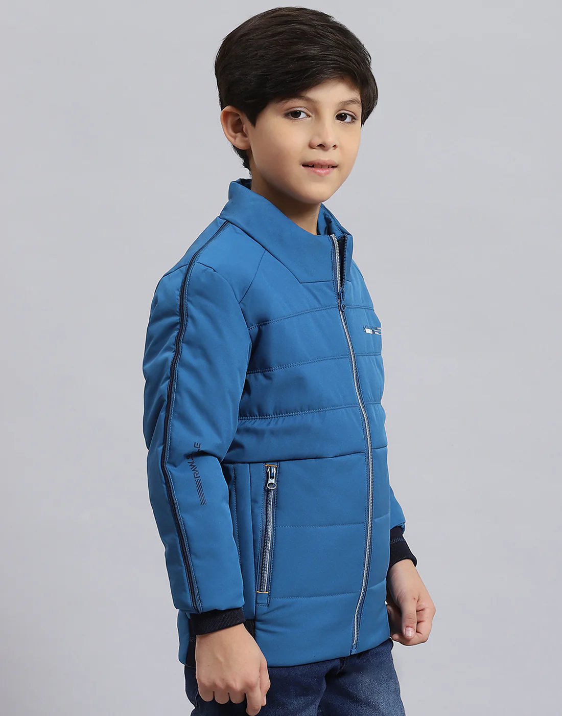 Boys Blue Solid Stand Collar Full Sleeve Boys Jacket - Image 6