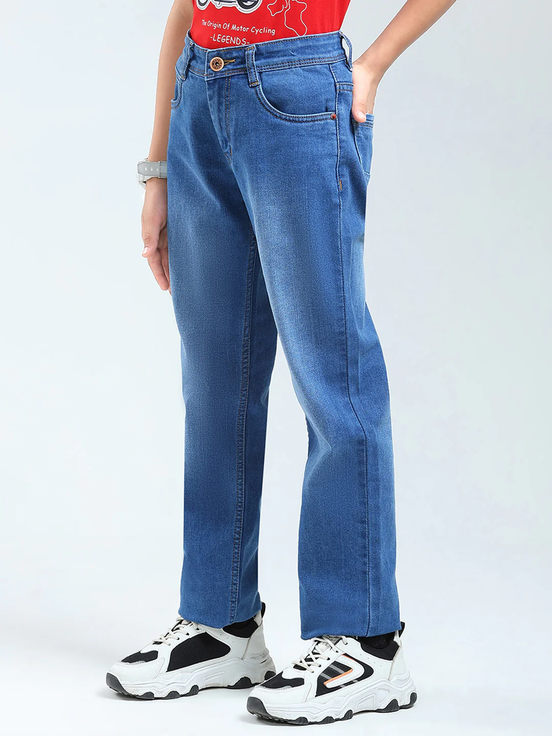 Boys Blue Solid Straight Fit Denim - Image 3