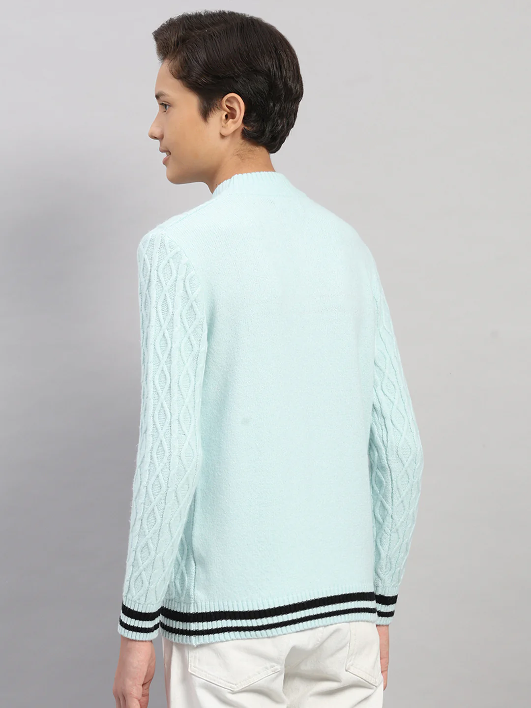Boys Blue Stripe Collar Full Sleeve Pullover - Image 5