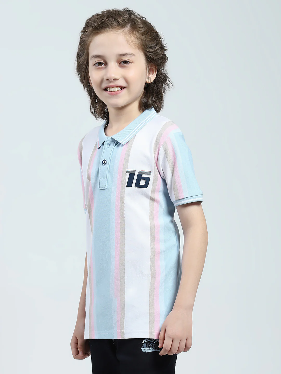 Boys Blue Stripe Collar Half Sleeve T-Shirt - Image 3