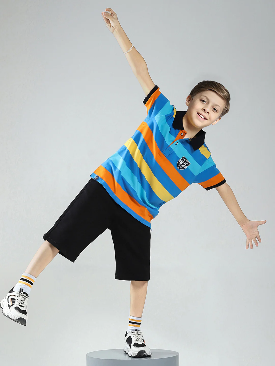 Boys Blue Stripe Collar Half Sleeve T-Shirt - Image 2