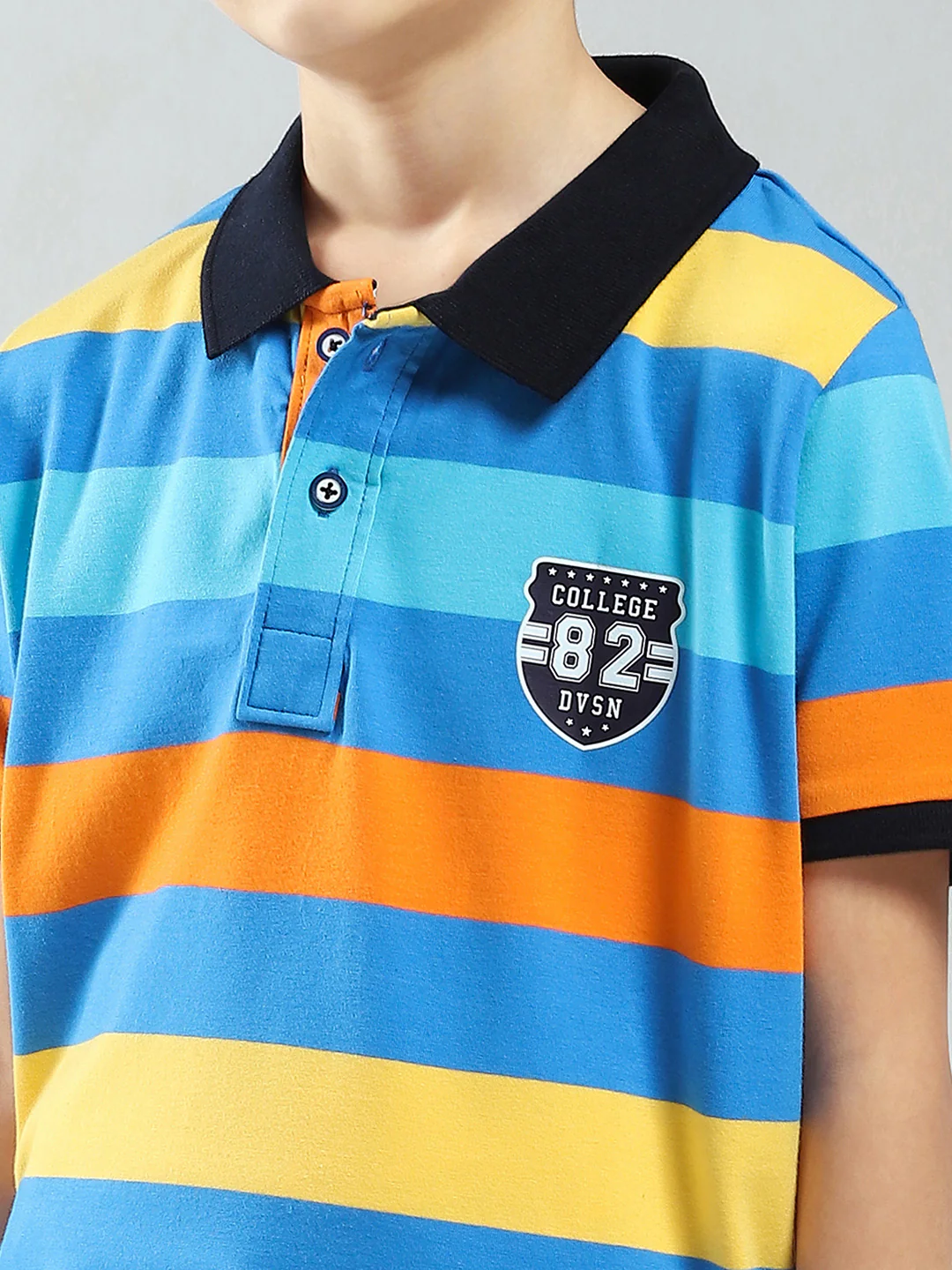 Boys Blue Stripe Collar Half Sleeve T-Shirt - Image 6