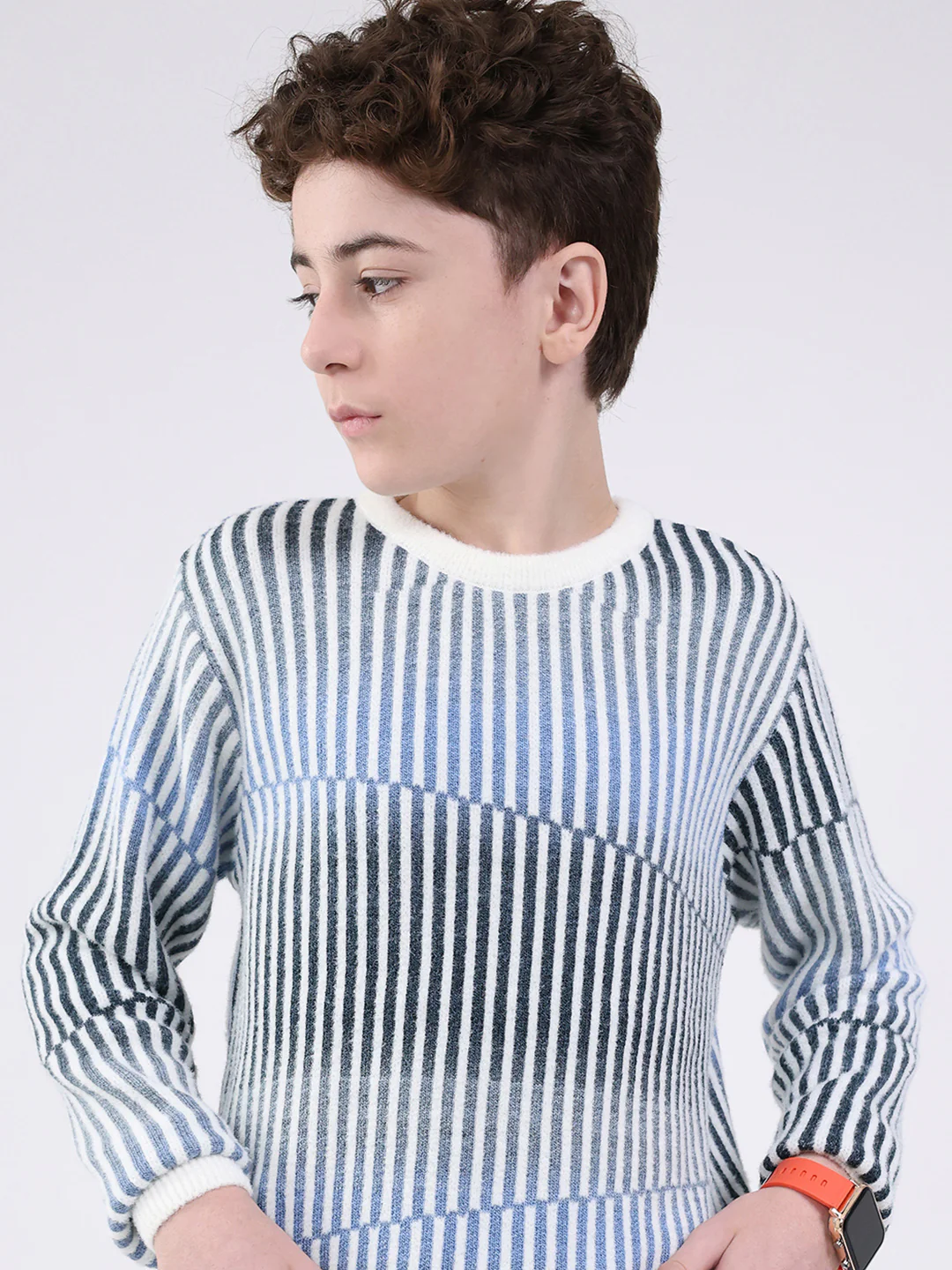 Boys Blue Stripe Round Neck Full Sleeve Pullover - Image 6
