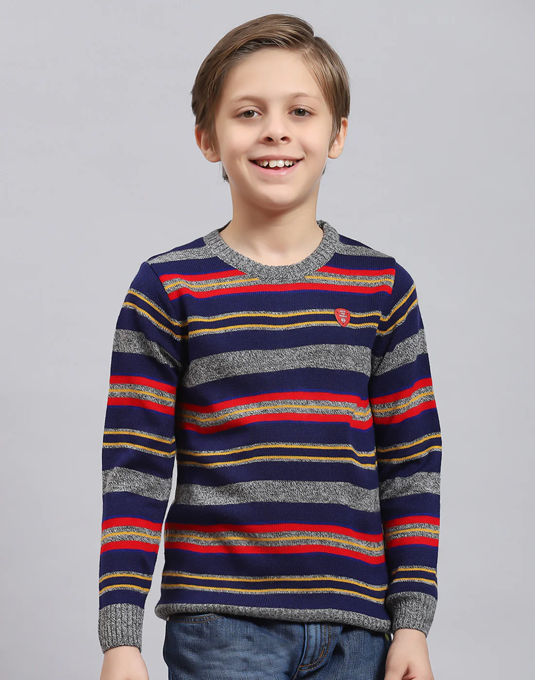 Boys Blue Stripe Round Neck Full Sleeve Sweater - Image 2