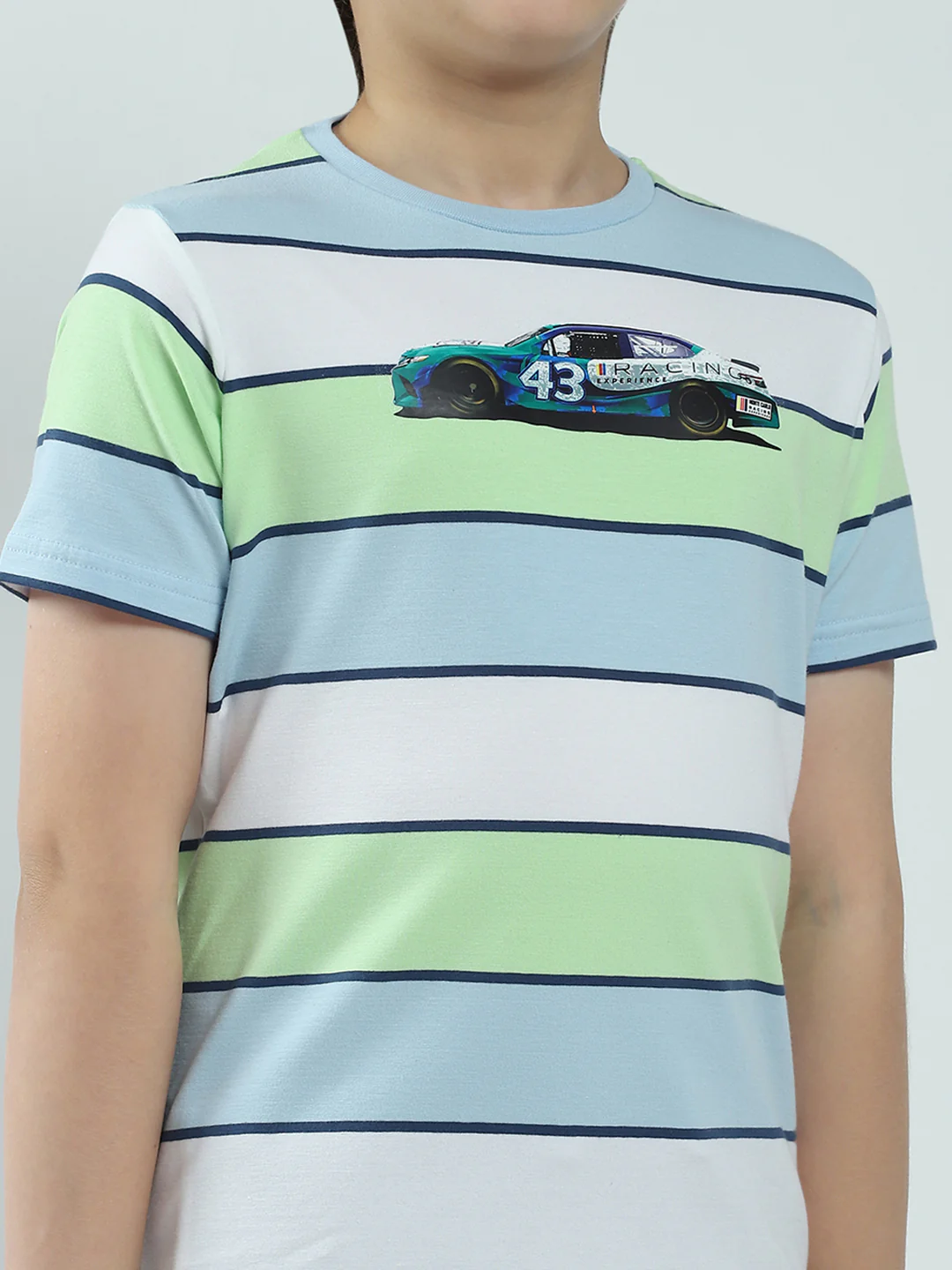 Boys Blue Stripe Round Neck Half Sleeve T-Shirt - Image 6