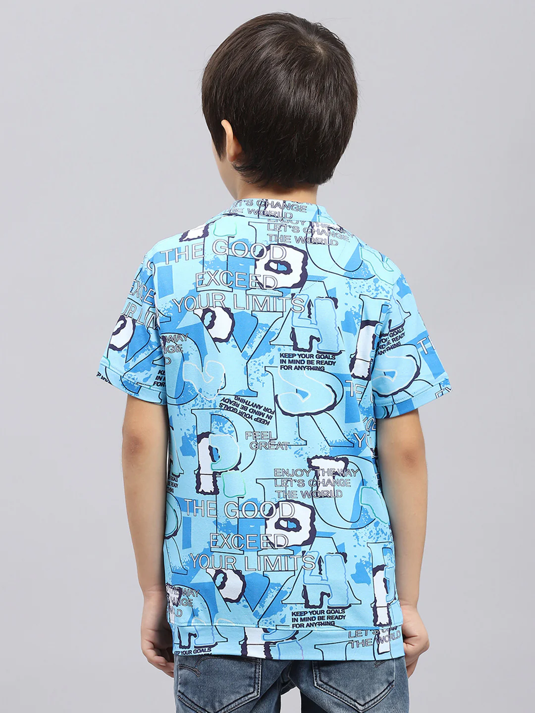 Boys Blue & White Printed Round Neck Half Sleeve Pack of T-Shirt & Shirt - Image 5