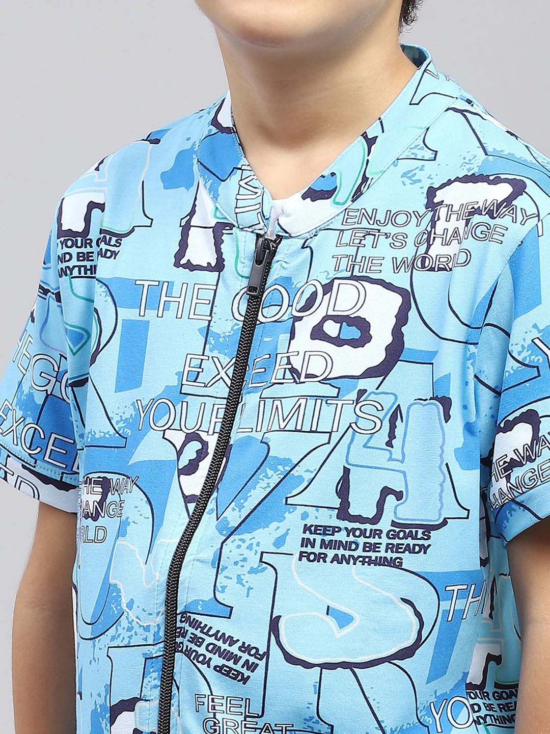 Boys Blue & White Printed Round Neck Half Sleeve Pack of T-Shirt & Shirt - Image 6