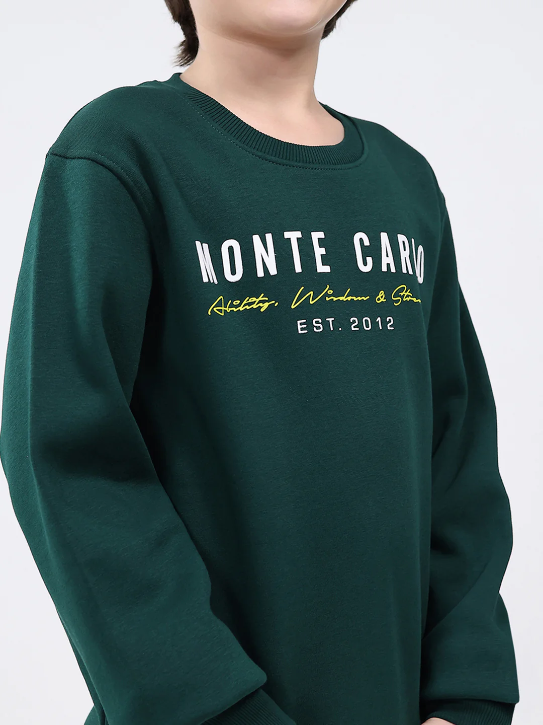 Boys Bottle Green Printed Round Neck Full Sleeve Sweatshirt - Image 6