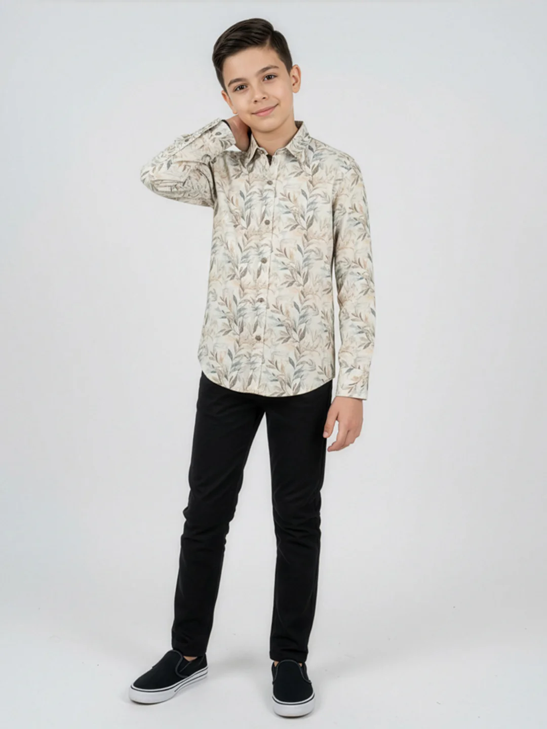 Boys Brown Printed Collar Full Sleeve Shirt - Image 5