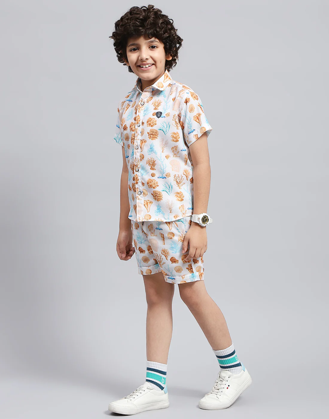 Boys Brown Printed Collar Neck Half Sleeve Bermuda Set - Image 3