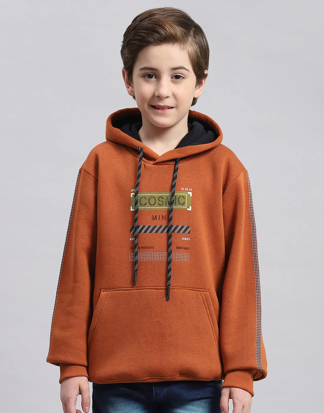 Boys Brown Printed Hooded Full Sleeve Sweatshirt - Image 2