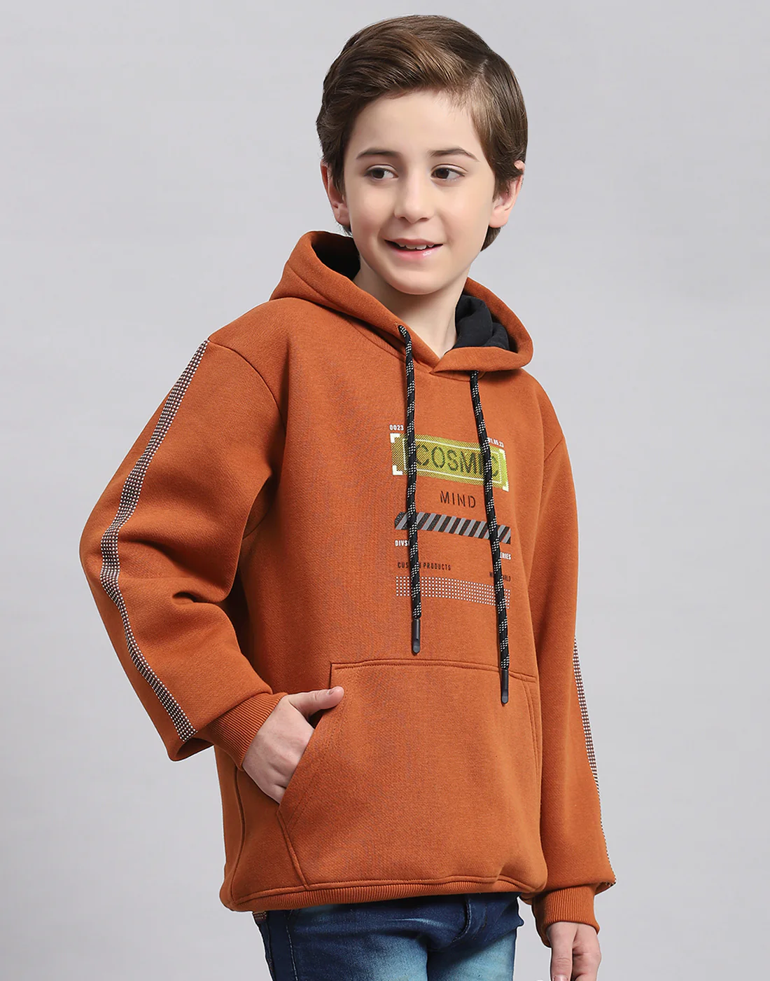 Boys Brown Printed Hooded Full Sleeve Sweatshirt - Image 4