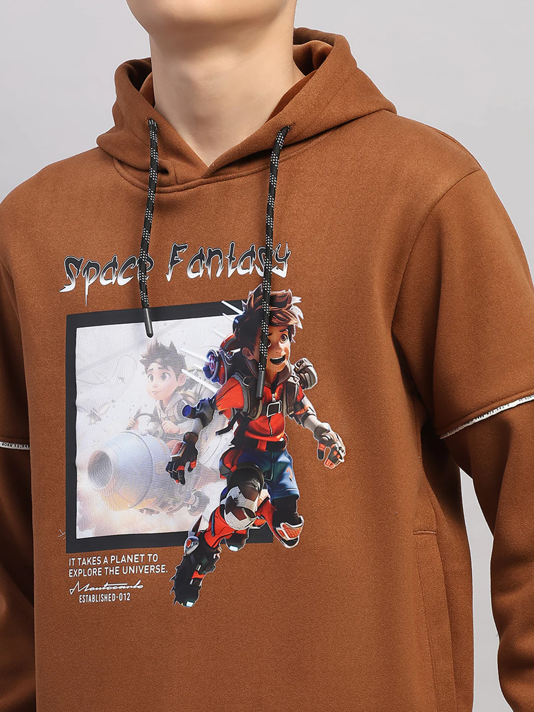 Boys Brown Printed Round Neck Full Sleeve Sweatshirt - Image 7