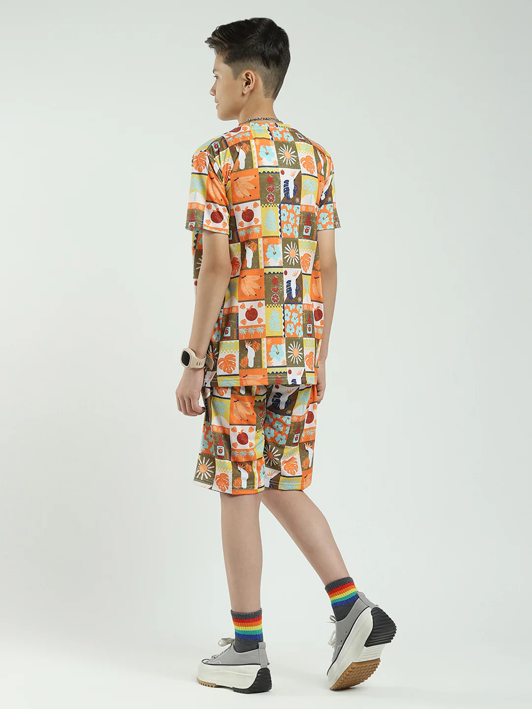 Boys Brown Printed Round Neck Half Sleeve Bermuda Set - Image 5
