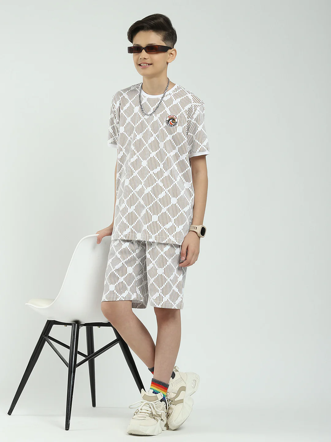 Boys Brown Printed Round Neck Half Sleeve Bermuda Set - Image 2