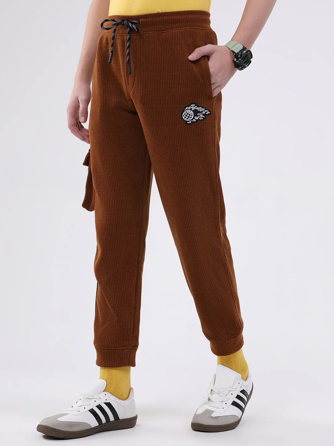 Boys Brown Self Design Collar Full Sleeve Cords Set - Image 7