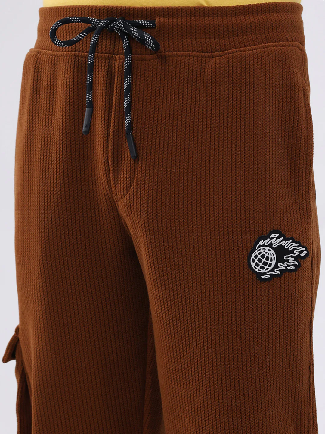 Boys Brown Self Design Collar Full Sleeve Cords Set - Image 8
