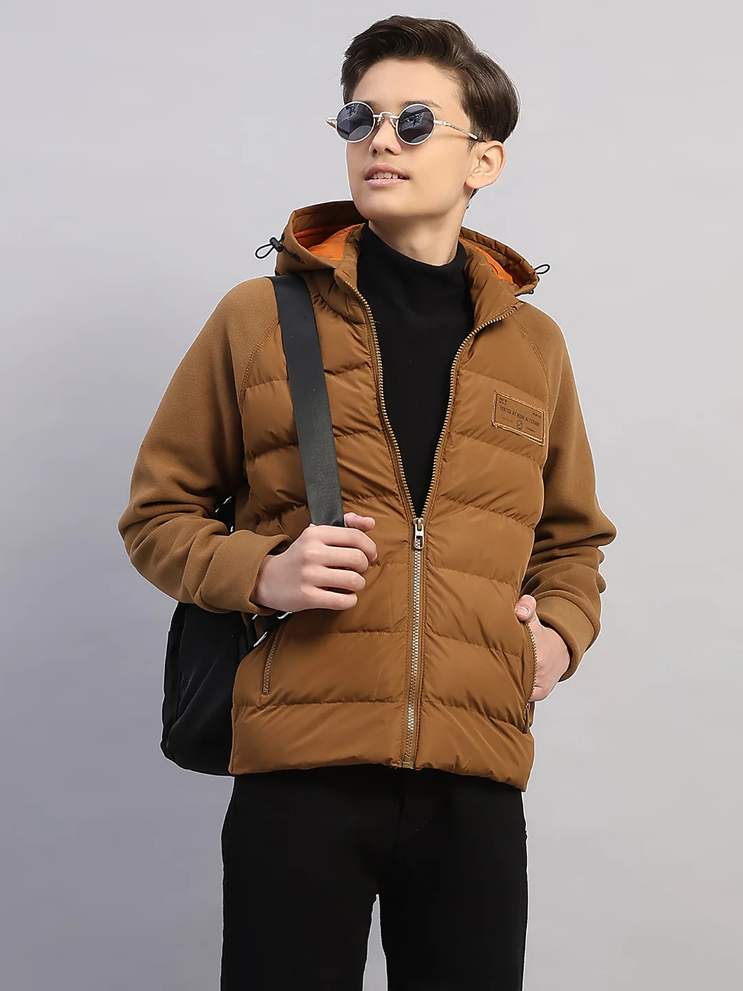 Boys Brown Solid Hooded Full Sleeve Jacket - Image 6