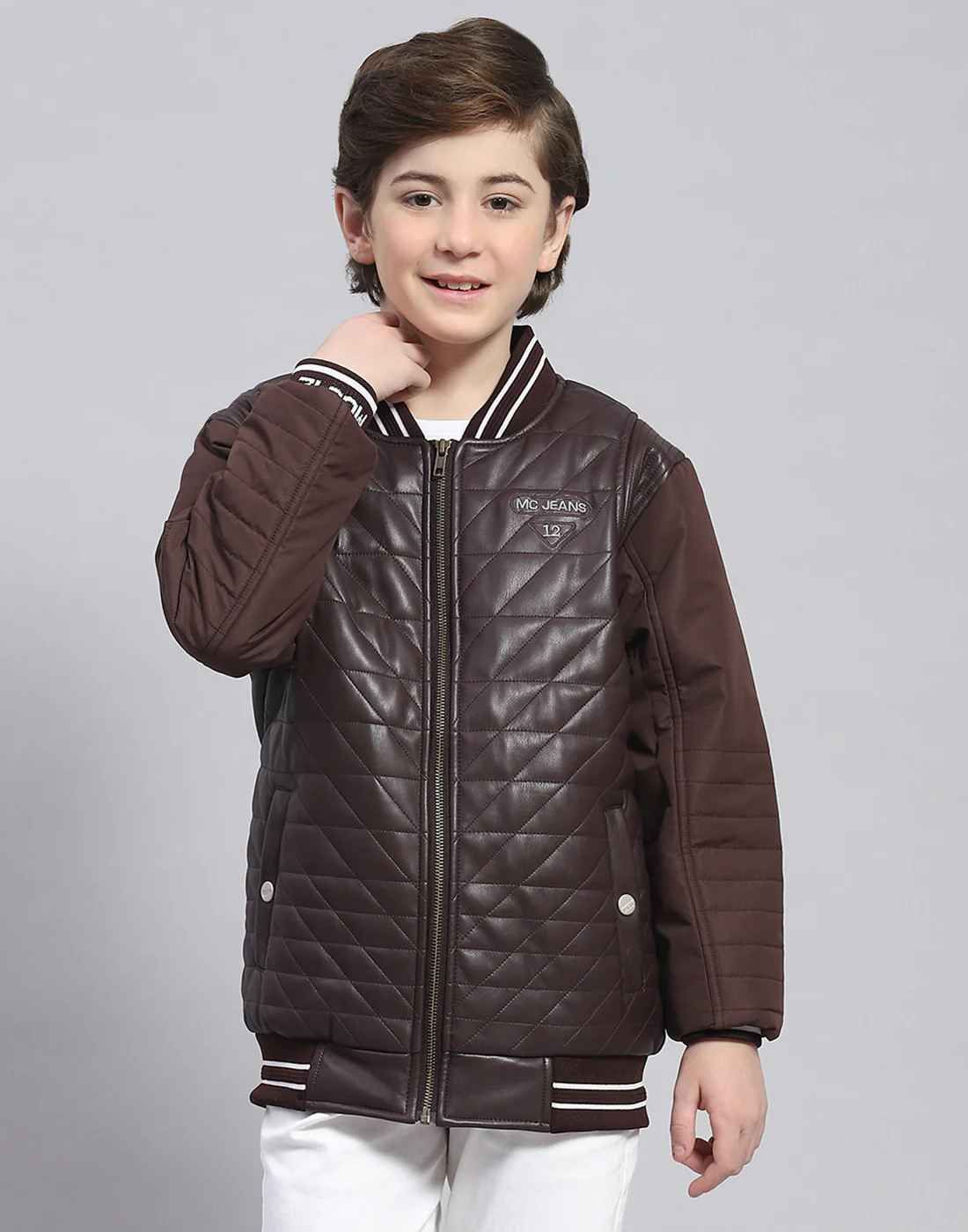 Boys Brown Solid Mandarin Collar Full Sleeve Boys Jacket - Image 2